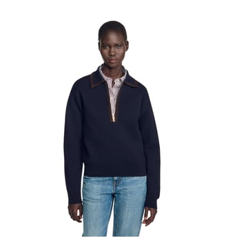 Pull polo zippé à col en suède Sandro