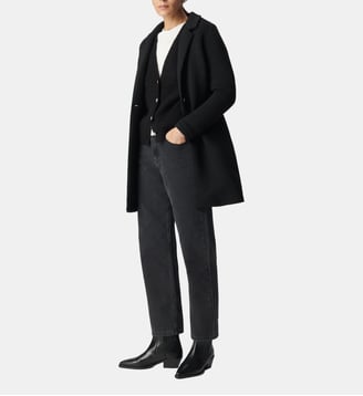 Manteau mi-long en néoprène capuche amovible - Ikks - Noir