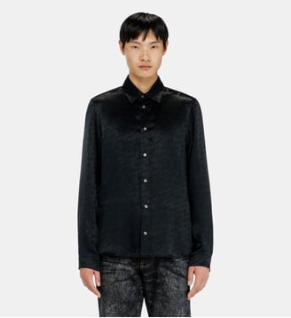 Chemise en satin froissé jacquard logo - Diesel - Noir
