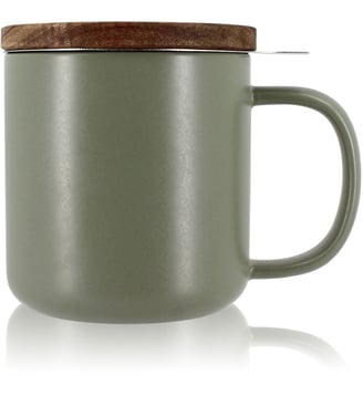 Tisanière en grès vert avec couvercle bois - Ogo Living - Kaki