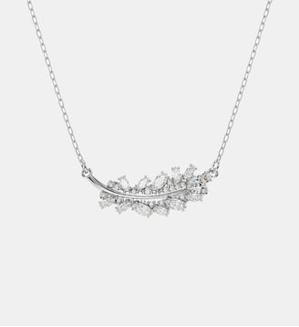 Pendentif Vienna, Plume, Métal rhodié - Swarovski - White et rrhodium plated