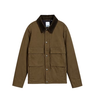Veste multi poches col velours - Ikks - Vert kaki