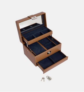 Boîte à bijoux moyen modèle ouverture automatique en cuir - Le Tanneur - Naturel