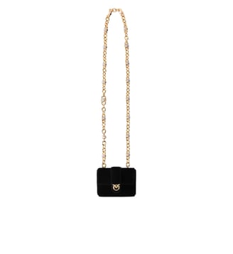 Porte-cartes pocket necklace en daim à bandoulière bijou - Pinko - Noir limousine or