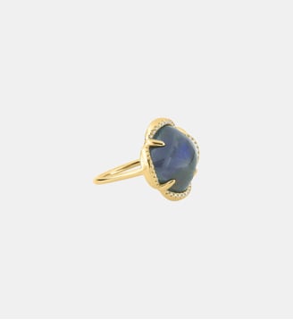 Bague, labradorite, entourage diamants, or jaune - Morganne Bello - Or jaune