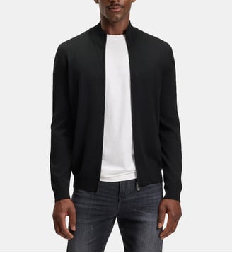 Cardigan droit modèle Balonso court en laine vierge - BOSS - Noir