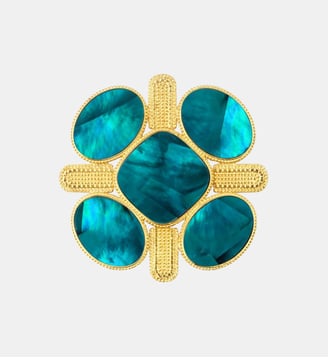 Broche   doré à l'or fin - Ashanti - Satellite - Turquoise vert