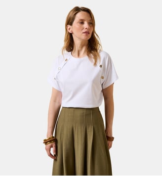 T-shirt blanc manches courtes en coton biologique - La Fée Maraboutée - Blanc