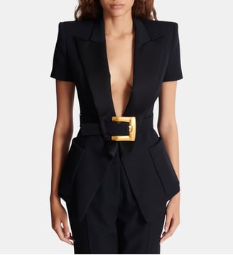 Veste en grain de poudre avec détail ceinture - Balmain - Black