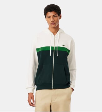Sweatshirt zippé à capuche color-block - Lacoste - Blanc et vert