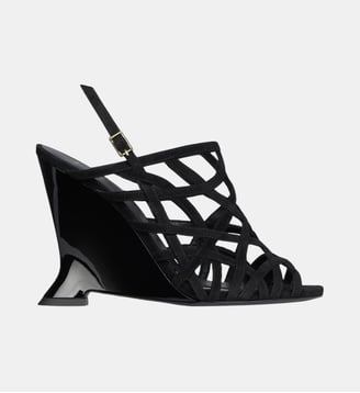 Sandales Wedge Cage en cuir suédé - Balmain - Noir