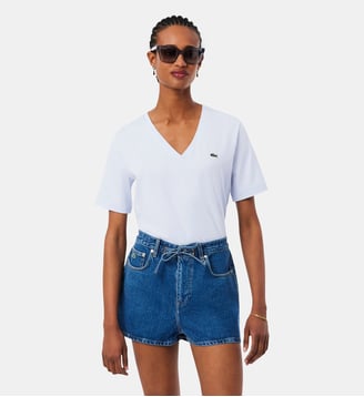 T-shirt relaxed fit coton doux col V Lacoste