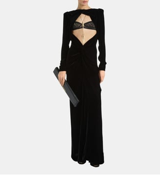Robe longue en velours et dentelle - Balmain - Noir