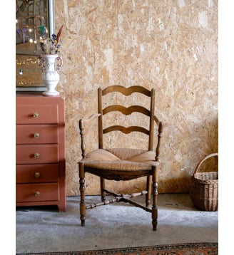 Fauteuil en paille Ernest N°940- Produit chiné - Debongout - Bois foncé