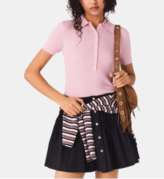 Pull côtelé à col polo - Maje - Rose