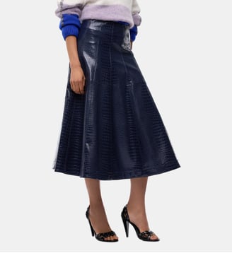 Jupe midi embossée crocodile - Pinko - Bleu veste marin