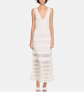 Robe longue en maille pointelle - Sandro - Blanc