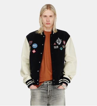 Blouson en laine et cuir avec patchs - Diesel - Blanc et noir