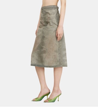 Jupe à demi-longueur en satin denim coton-chanvre - Diesel - Gris