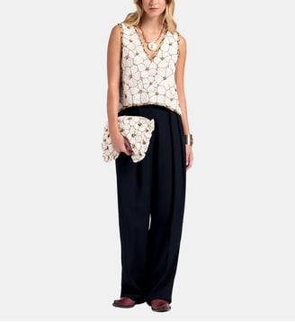 Top Embroidered V-Neck Scala Crystal Chiffon Cream - La DoubleJ - Crème