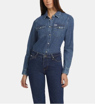 Chemise droite effet denim - Guess Jeans - Bleu denim