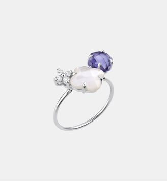 Bague, iolite, diamants, nacre blanche, or blanc Morganne Bello