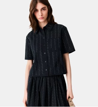 Chemise courte strassée en coton - Maje - Marine