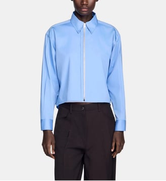 Chemise courte zippée en coton logo - Sandro - Bleu