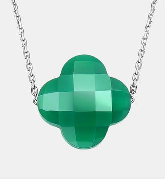 Collier, agate verte, or blanc - Morganne Bello - Or blanc