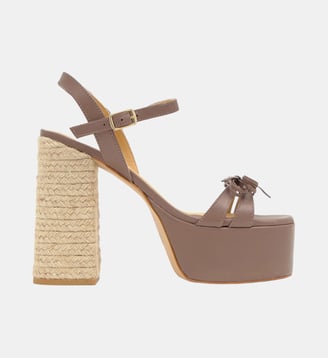 Sandales à talon bloc en jute tressé avec nœuds décoratifs FLORINA - Castaner - Taupe