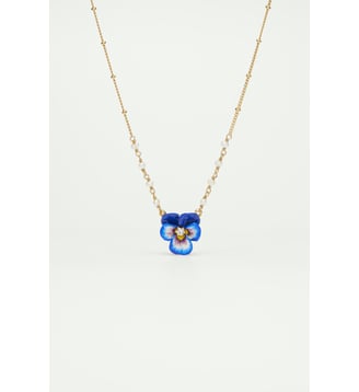 Collier pendentif pensée bleue et cristal taillé - Les Néréides - Bleu