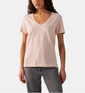T-shirt col V femme en coton Sonia - Jott - Pêche clair