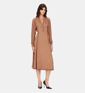 Robe midi en jersey côtelé à manches chauve-souris - Diesel - Marron clair