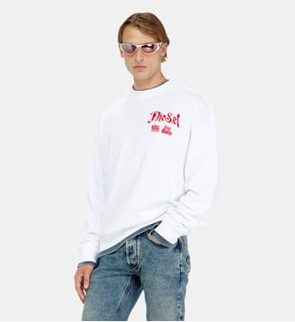 Sweat-shirt en coton avec motifs floqués - Diesel - Blanc