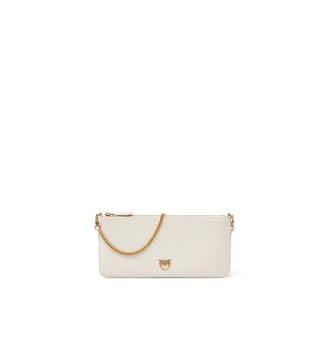 Horizontal flat bag en cuir - Pinko - Blanc soie or antique