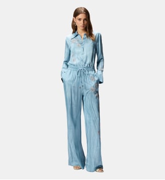 Pantalon fluide à imprimé bijou placé - Pinko - Bleu