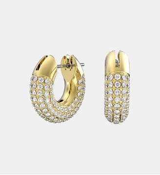 Anneaux d'oreilles Dextera, Petites, Noires, Métal plaqué ruthénium - Swarovski - Blanc