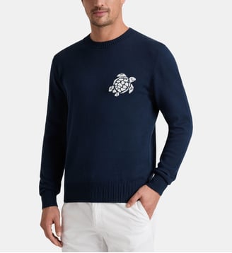 Pullover en coton et cachemire ras-du-cou Tortue - Vilebrequin - Bleu marine