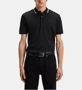 Polo slim en coton mercerisé col rayé - BOSS - Black