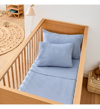 Drap plat bébé, en gaze de coton - La Redoute Interieurs - Bleu pastel