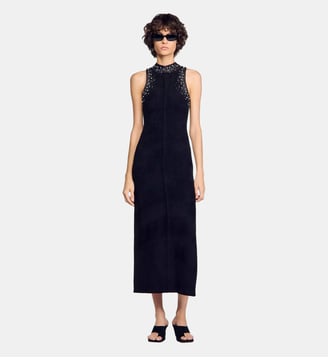 Robe longue en velours à strass - Sandro - Noir