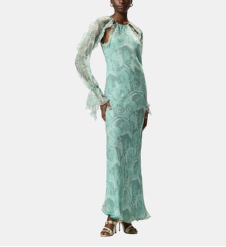 Robe midi en soie à imprimé roses et épaules dénudées - Pinko - Multicolore