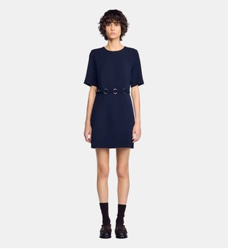 Robe courte à ceinture à anneaux - Sandro - Marine