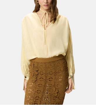 Blouse froncée à col v - Pinko - Bleu foncé