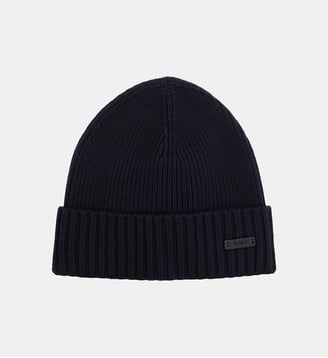 Bonnet côtelé en laine vierge - BOSS - Bleu nuit