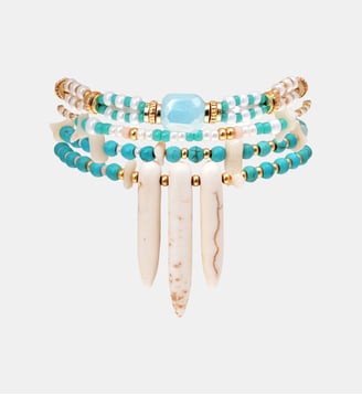 Bracelet manchette multiliens perles avec pendentif AUDACE - Hipanema - Bleu turquoise