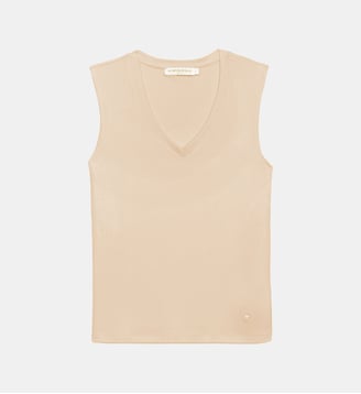 Débardeur  sans manches col v  uni DILA - La Petite Etoile - Beige