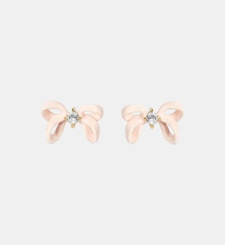Boucles d'oreilles tiges ruban rose et cristal facetté - Les Néréides - Rose