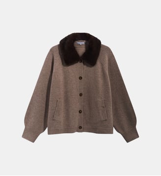 Gilet en cachemire et col en fausse fourrure - ROSALBA - Gerard Darel - Beige