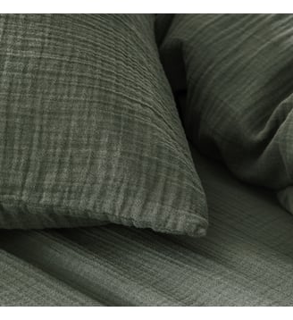 Parure de lit unie en gaze de coton, taies rectangles, TENDRESSE - Essix - Vert